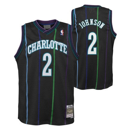 Youth Charlotte Hornets Larry Johnson Mitchell & Ness 1992-93 Hardwood Classics Reload 2.0 Swingman Jersey-Black